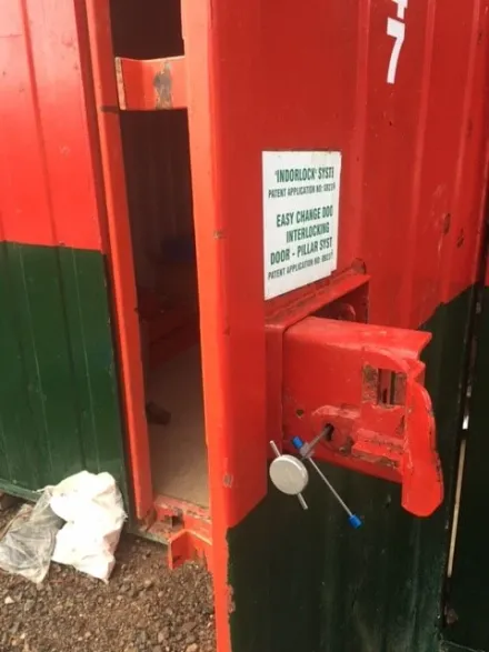 Indorlock high-security locking system on a red site container