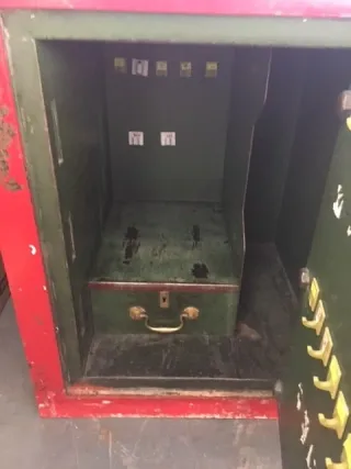Interior drawer of an opened antique safe